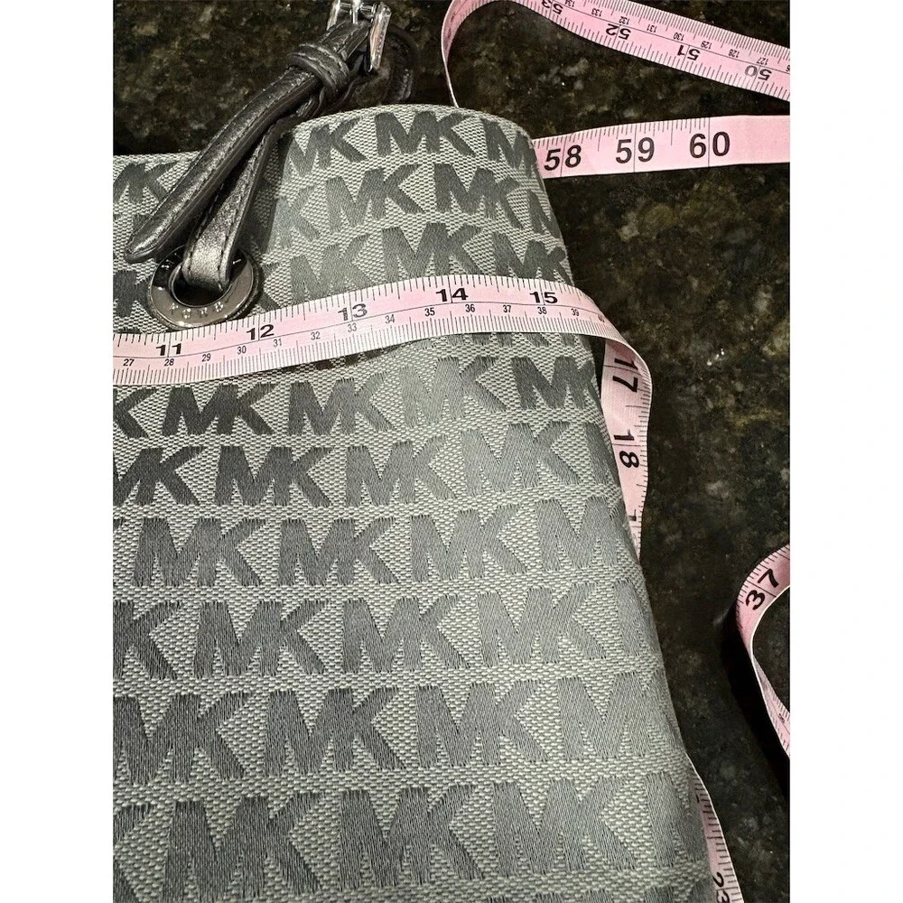 Michael Kors Tote Bag Womens Large Gray MK Logo Monogram Silver Hardware COA